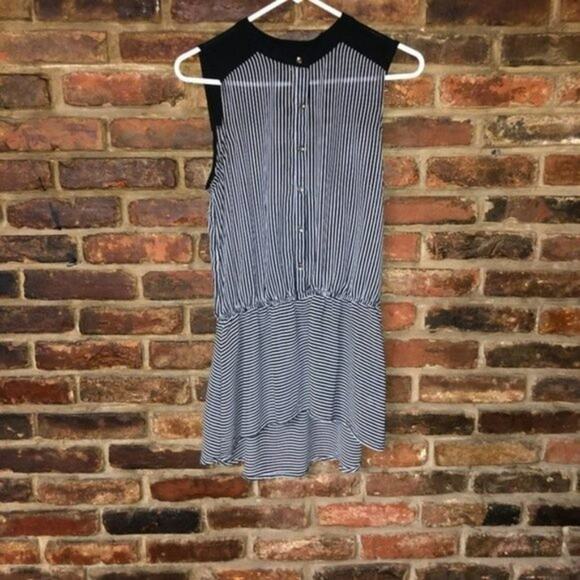 Bobeau Black & White Striped Half-Button High Low Tunic Top Women's Size Medium - Picture 1 of 7